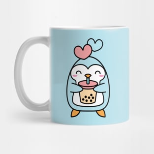 Cute Bubble Tea and Penguin with Hearts Mug